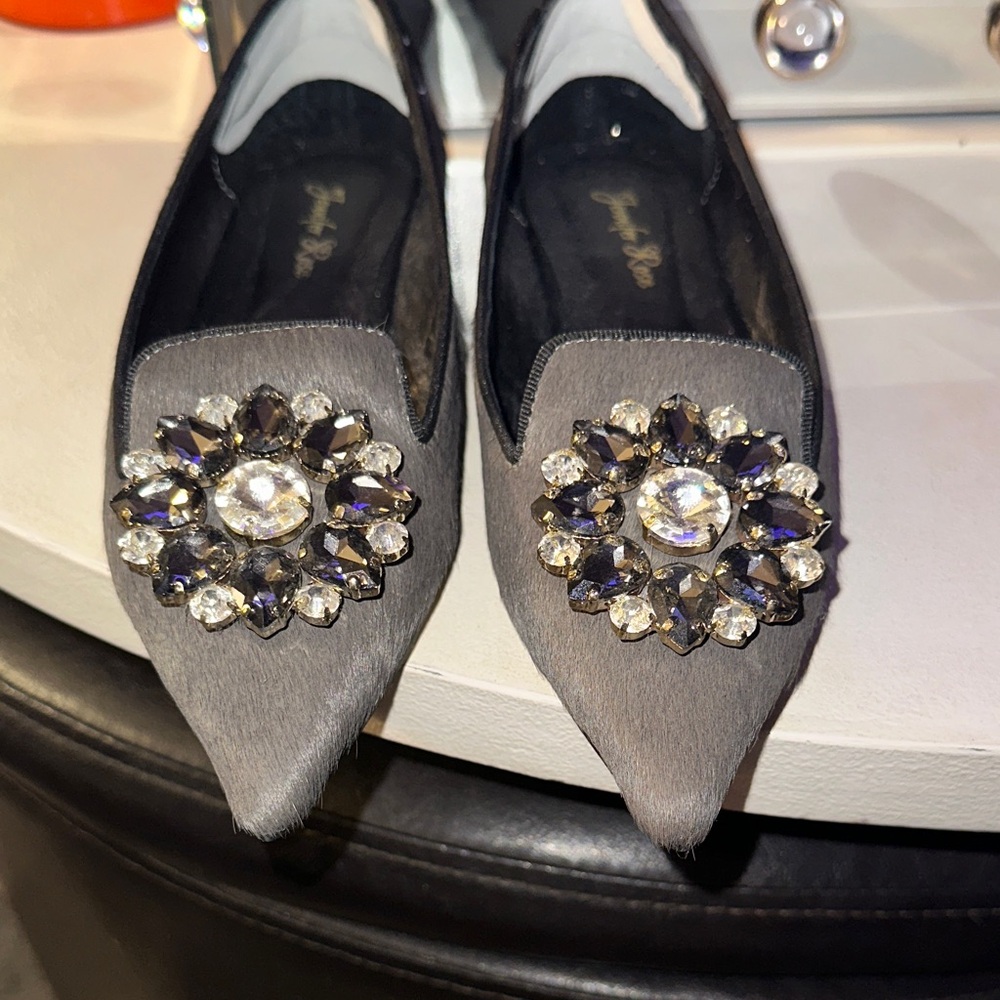 Chic Gray Embellished Women's Loafers